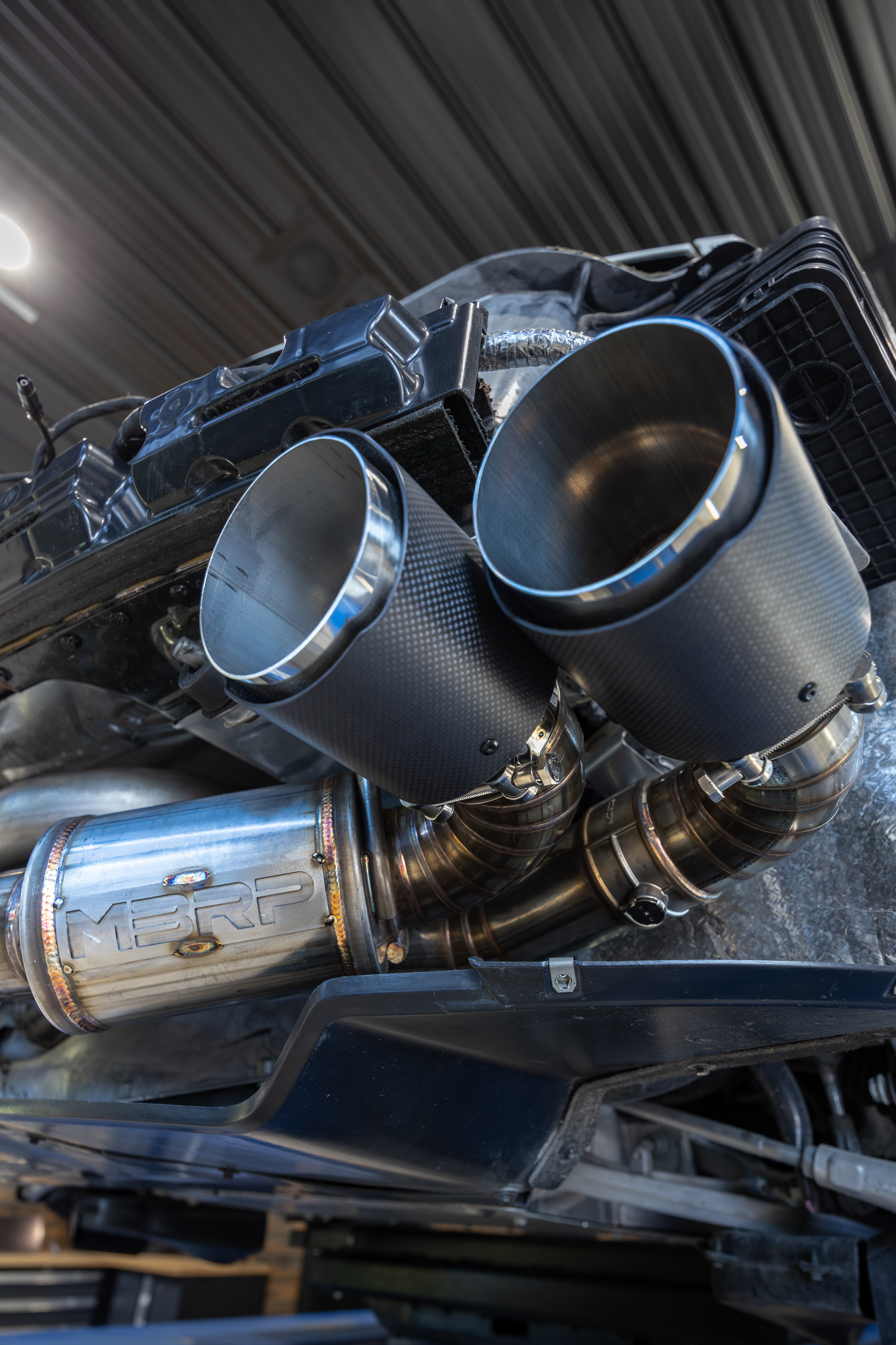 MBRP Exhaust 3in. Cat-Back; Quad Split Rear With 4.5in. Carbon Fiber Tips; T304; Active